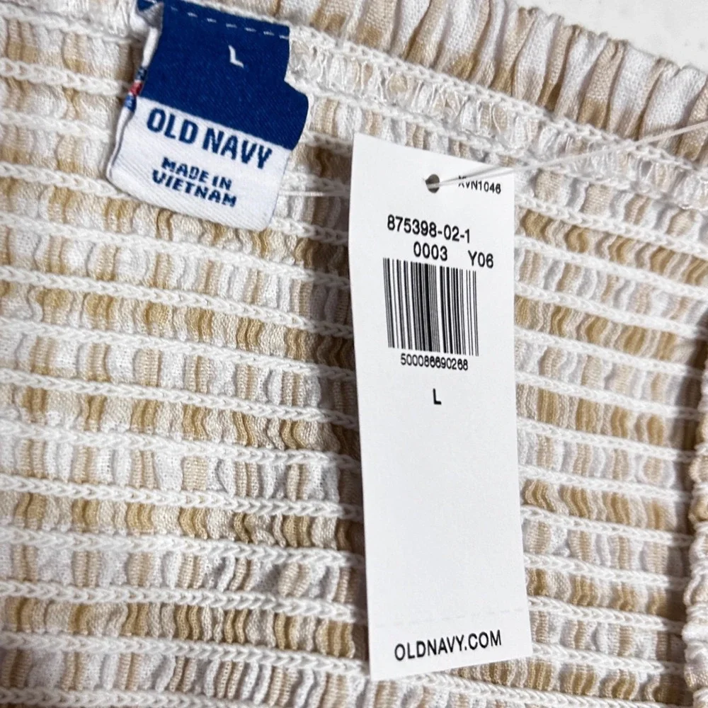 Old Navy Women Cottage Gingham Peplum Top L Tan\ Smocked‎ Milkmaid Puff Sleeve